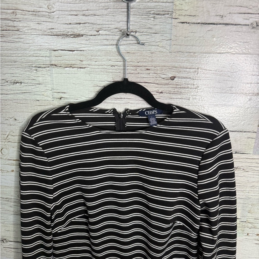 Chaps Black and White Striped Midi Dress size 6 bell sleeves - Picture 3 of 7